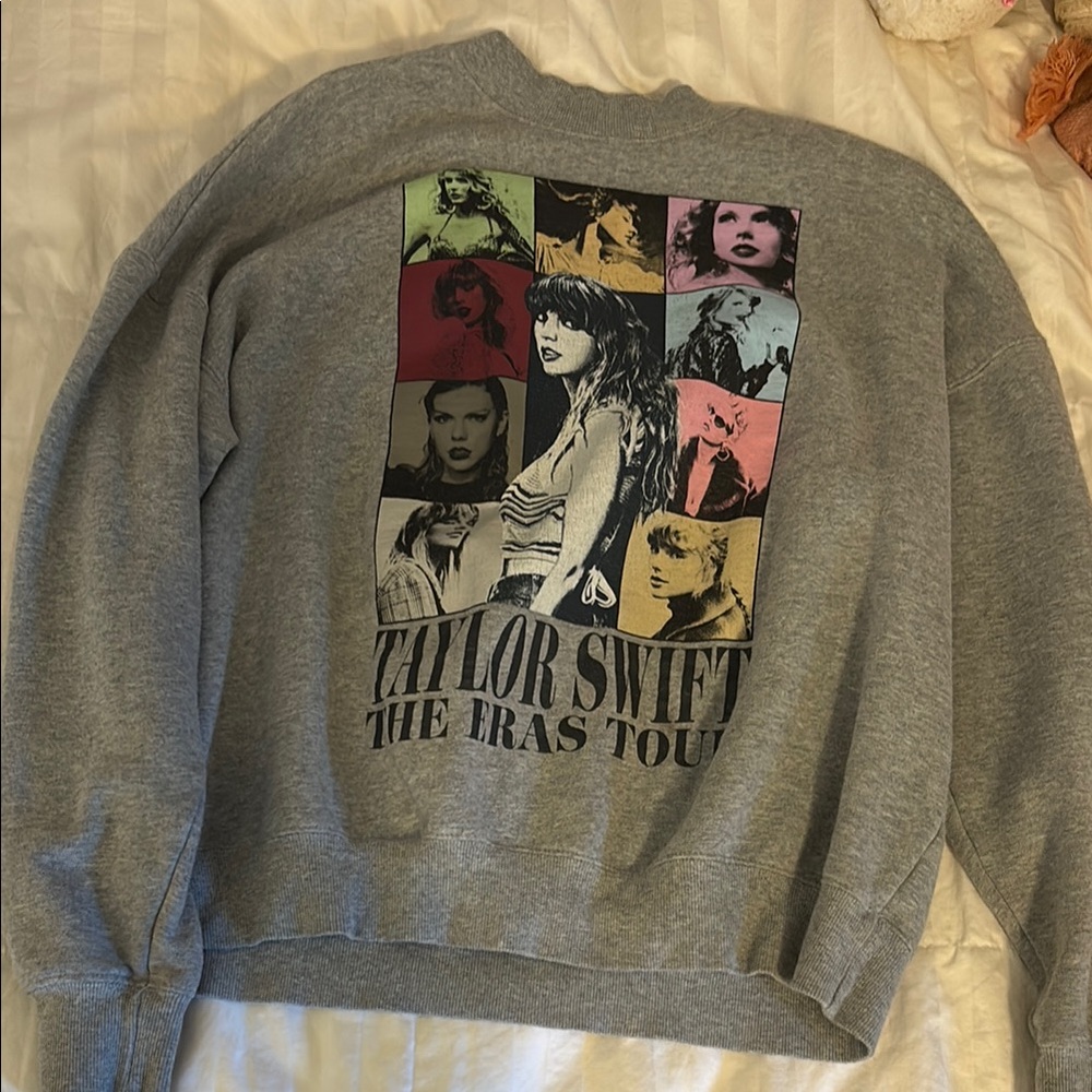 Taylor Swift Gray Crew Neck Sweater with Graphic Design